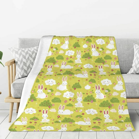 Hirioo Easter Bunny for Flannel Blanket, Cozy and Warm Throw for Bed or Couch ,Perfect for All Seasons-40"x30"