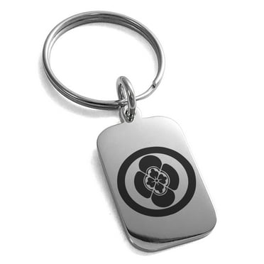 Stainless Steel Takigawa Samurai Crest Engraved Small Rectangle Dog Tag Charm Keychain Keyring