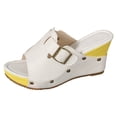 thumbnail image 5 of Rokment Women's Studded Buckles Platform Wedge Mules Slip on Sandals Fashion Casual Suede Peep Toe Color Block Chunky High Heels Summer Dressy Slides Yellow Size 7, 5 of 6