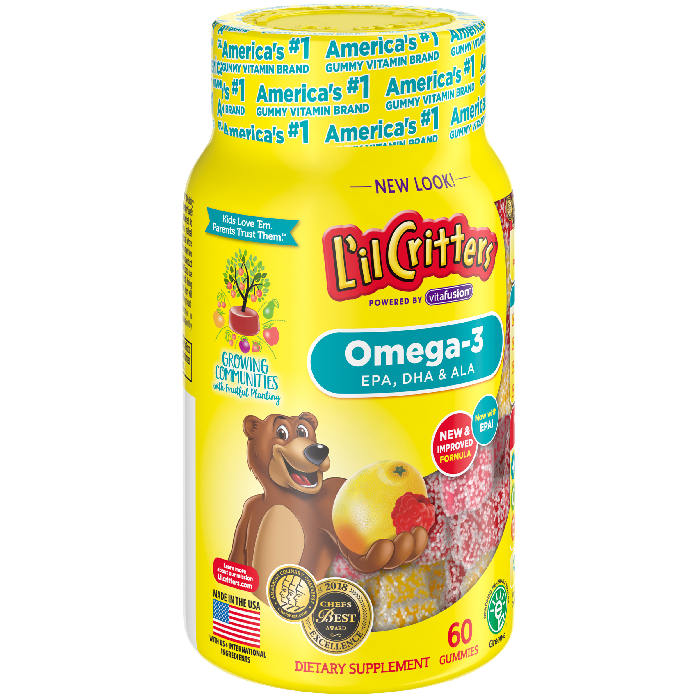 L'il Critters Kids Omega-3 Gummy, 3 fatty acids, DHA, EPA and ALA. 60 ct (30-60 day supply), Delicious Citrus Flavors (No Fishy Taste) from America's Number One Kids Gummy Vitamin Brand - image 2 of 8