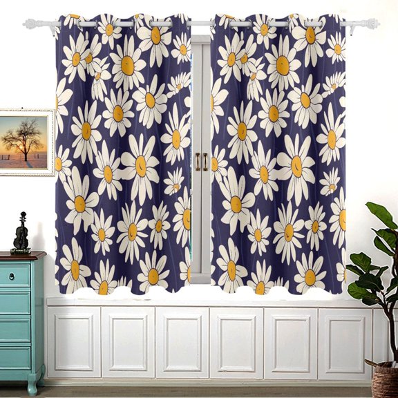 White Daisies Cartoon Window Curtains Drapes with Grommets Light Filtering 2 Panels 54" x 55"