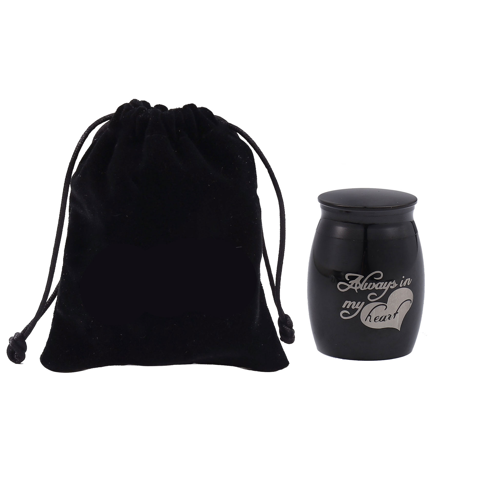 Always in my Heart Cremation Mini Urn, Small Memorial Urn Keepsake for Ashes, Memorial Urn for Pets, Mini Urn for Cremated Ashes, Memorial Keepsake Ashes Urn [Always in my Heart, Black, No Engraving]