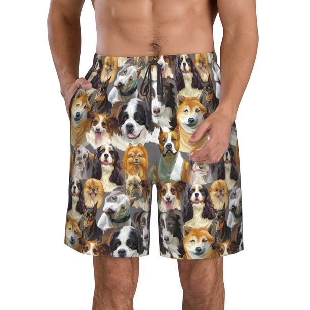 Balery Cute Dog Traje de Baño Estilo Hawaiano para Hombre, Shorts de Secado Rápido con Bolsillos-Medium