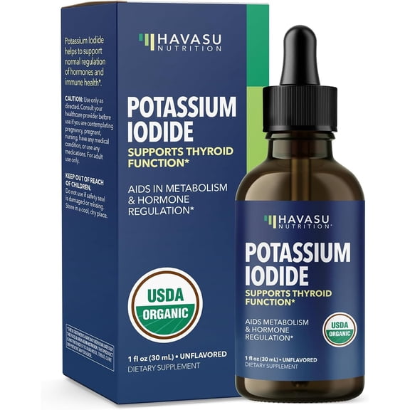 Havasu Iodine Liquid Drops - USDA Organic Potassium Iodide Supplement for Thyroid Health, Hormone Balance, Metabolism Support - 1-Year Supply, Vegan, Non-GMO, Gluten-Free - Unflavored, 1 Fl Oz