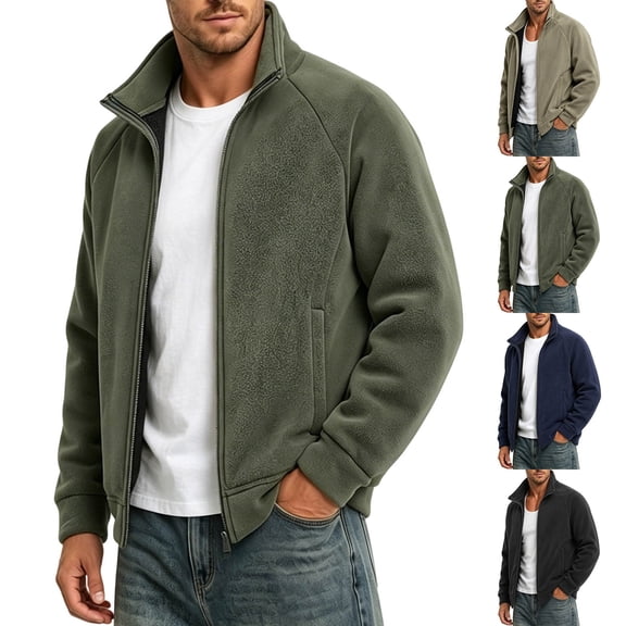 Men's Polar Fleece Jackets Lightweight Loose Soft Winter thermal Coats Outdoor Windproof Zip Up Jacket with Pockets Big & Tall Size M-5XL Army Green