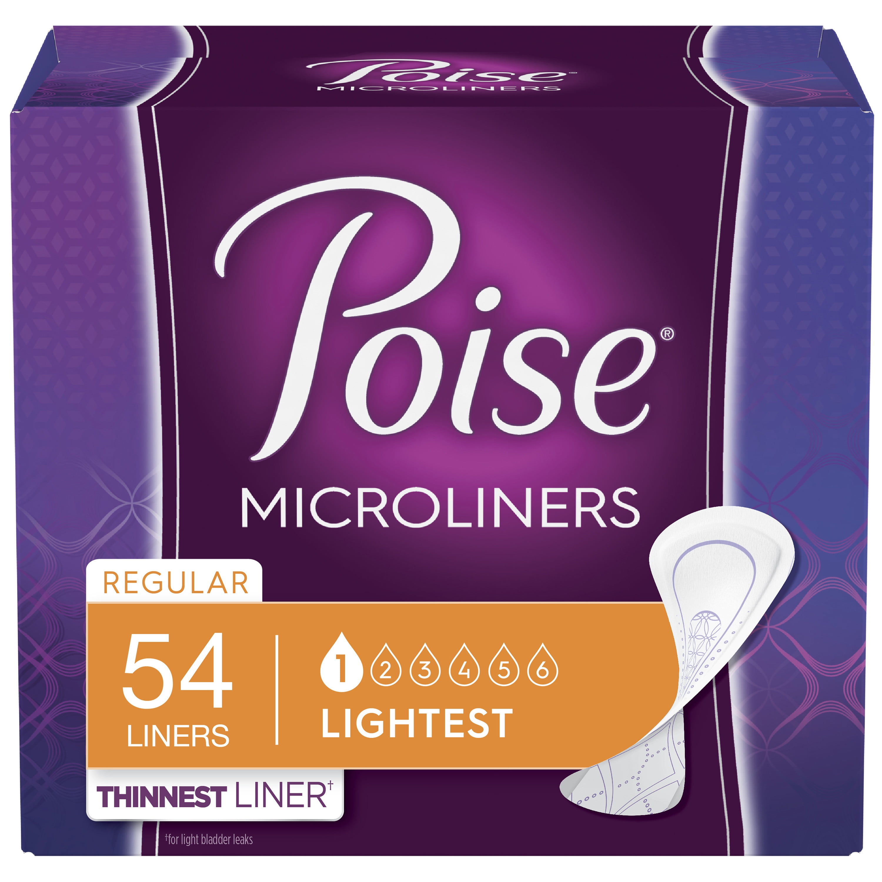 Poise Daily Incontinence Microliners for Women, Regular, 54 Count