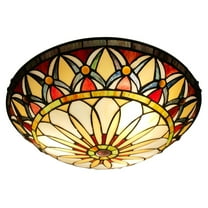 Vinplus Tiffany 3 Light Flush Mount Ceiling Light 16" White Finish with Tiffany Glass