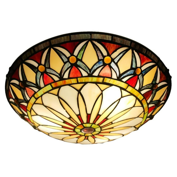 Vinplus Tiffany 3 Light Flush Mount Ceiling Light 16" White Finish with Tiffany Glass