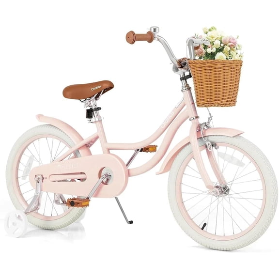 OLAKIDS Kids Bike,12 14 16 18 Inch Toddlers Bike with Removable Training Wheels and Rattan Basket, Safety Bell, Adjustable Seat and Handlebar, Children's Bicycle for Girls Boys Age 3-8