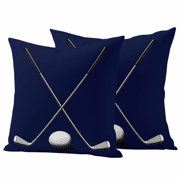 2 Pack Outdoor Waterproof Throw Pillows, Golf Ball on Dark Blue Background Decorative Square Pillow Case Patio Pillows for Chair Couch Sofa 16x16in