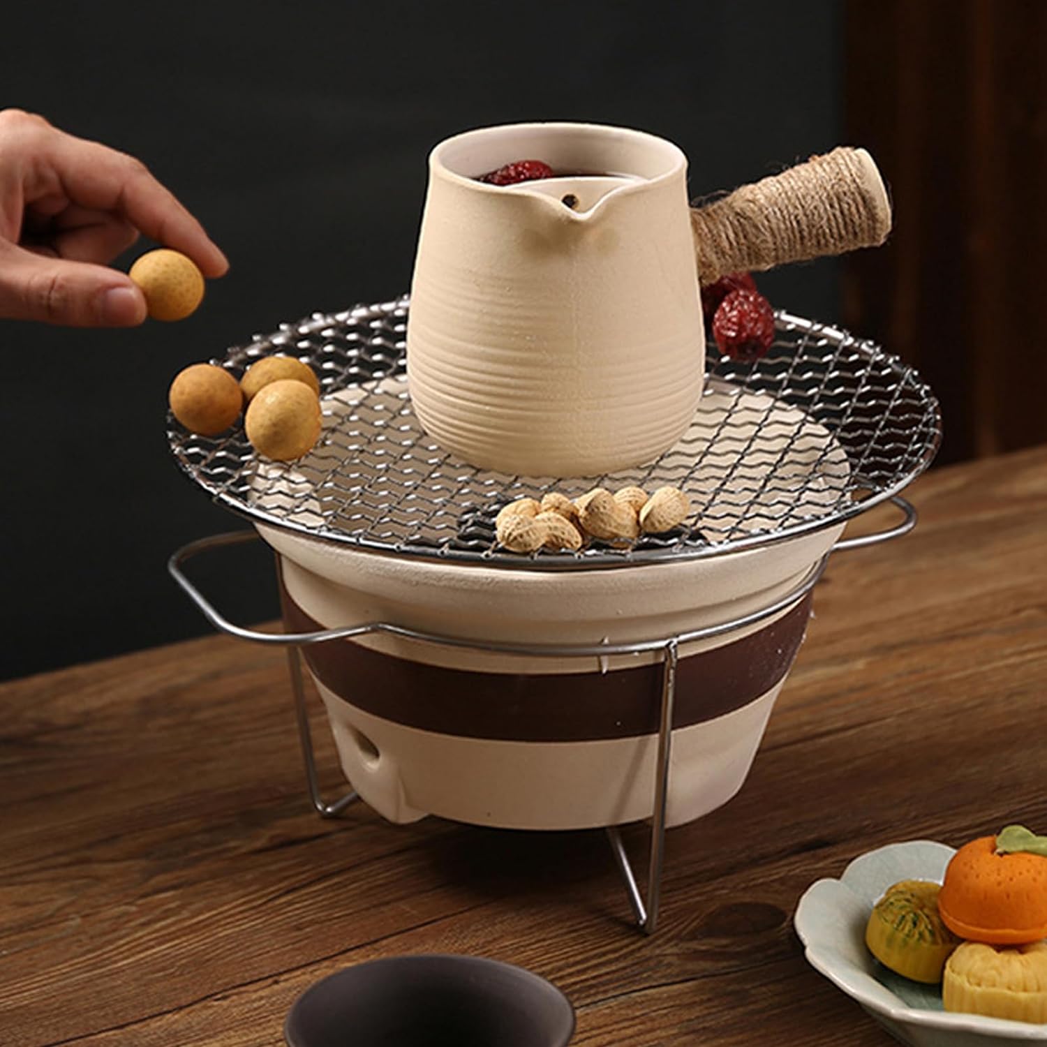 Clay Charcoal Stove, Coarse Ceramic Multifunctional Tea Boiler & Grill, Indoor Outdoor BBQ Compact Portable, for Home Camping
