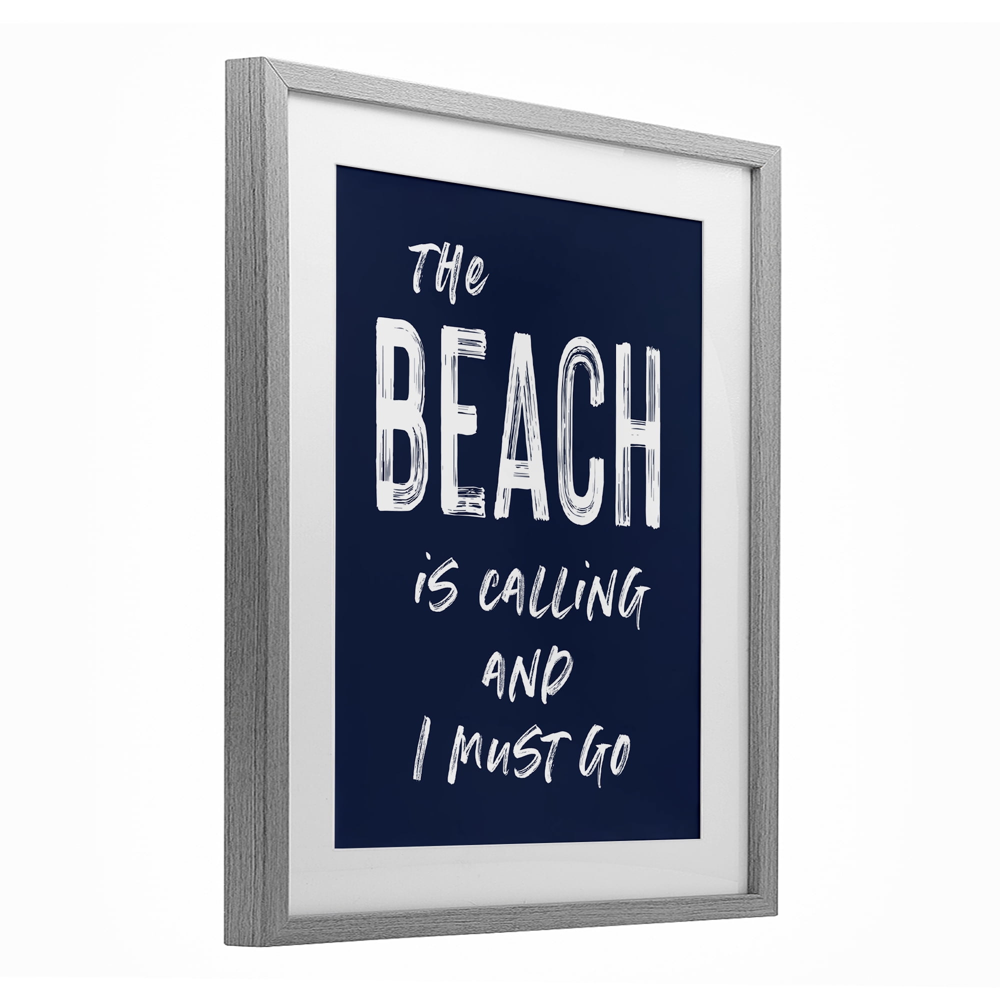 Beach Is Calling Summer Sentiment Gray Framed Print Under Glass, design by Lettered and Lined