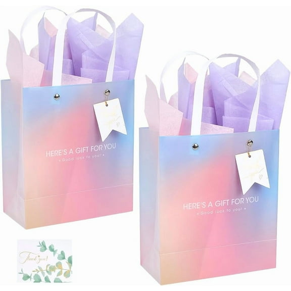 2 Pack 11.5 x 7 x 3.4 inch Gradient Bags Paper Gift Bag with Handles Tissue Paper Medium Reusable Shiny Party Favor Goodie Gifts Wrap for Presents Birthday Wedding Graduation Grocery Shopping
