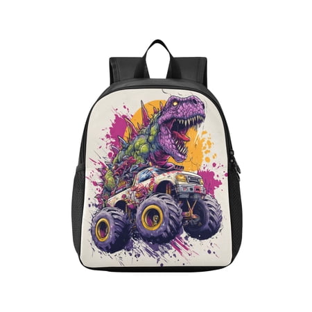 Toddler Backpack Dino-monster Truck Hybrid Waterproof Lightweight Backpack Casual Mini Daypack for Daycare & Travel