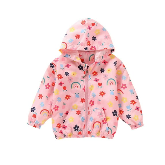 Esaierr Girls Outerwear Jackets for Kids Baby Full Print Hooded Waterproof Windbreaker 3M-6Y Toddler Zipper Pink Rain Jacket