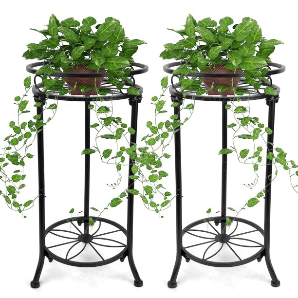 Soporte metálico para plantas de 2 niveles, 52 cm, para interior y exterior, esquinero de hierro, para jardín y oficina, 2 unidades