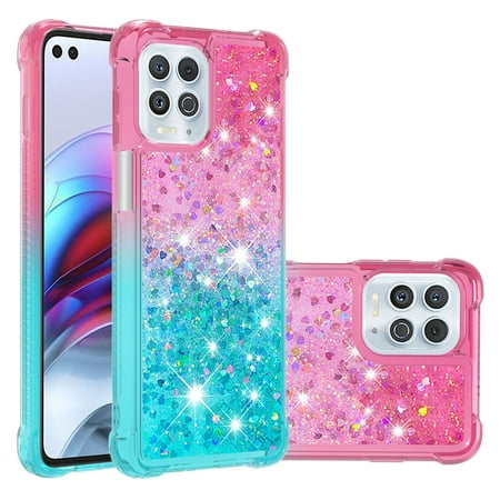 Case for Motorola Moto G100 Liquid Glitter Funny Bling Shiny Crystal Flowing Sparkle Moving Cover Clear Bumper