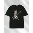 thumbnail image 2 of Rock Cat Playing Electric Guitar Black White Mens T Shirt Cool Graphic Tee  Music Lover Gift Casual Cotton Comfort Summer Outfit| Two colors S-5XL SIZE, 2 of 4