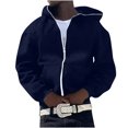 thumbnail image 2 of HOOMEUMY Mens Hoodie Athletic Jacket Front Open Jacket Zipper Design Casual Workout Drop Shoulder Clothes Fashion 2025 Trendy Classic Solid Coat Dark Blue XXXL, 2 of 5
