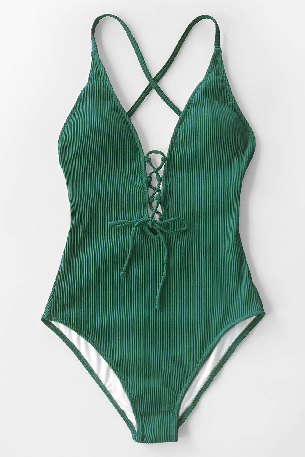 Cupshe Women's Green V Neck One Piece Swimsuit Lace up Monokini, XS - image 4 of 4
