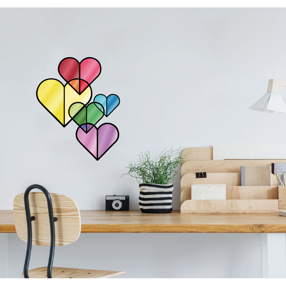 Colorful Hearts Heart Shape Vinyl Stained Glass Film Static Cling