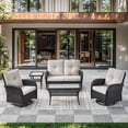 thumbnail image 2 of POCASSY 5 Pieces Patio Furniture Set with Patio Glider Loveseat Swivel Patio Chair Coffee Table and Side Table, Black Wicker Beige Cushion, 2 of 13