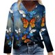 thumbnail image 1 of Blusa de camiseta estampada de manga larga cómoda con cuello en V informal a la moda para mujer Pompotops  FGAJ7340, 1 of 4