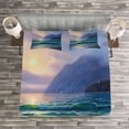 thumbnail image 3 of Ambesonne Nature Quilted Bedspread Set 3 Pcs, Ocean Morning Mountain, Queen Size, Lilac Teal, 3 of 3