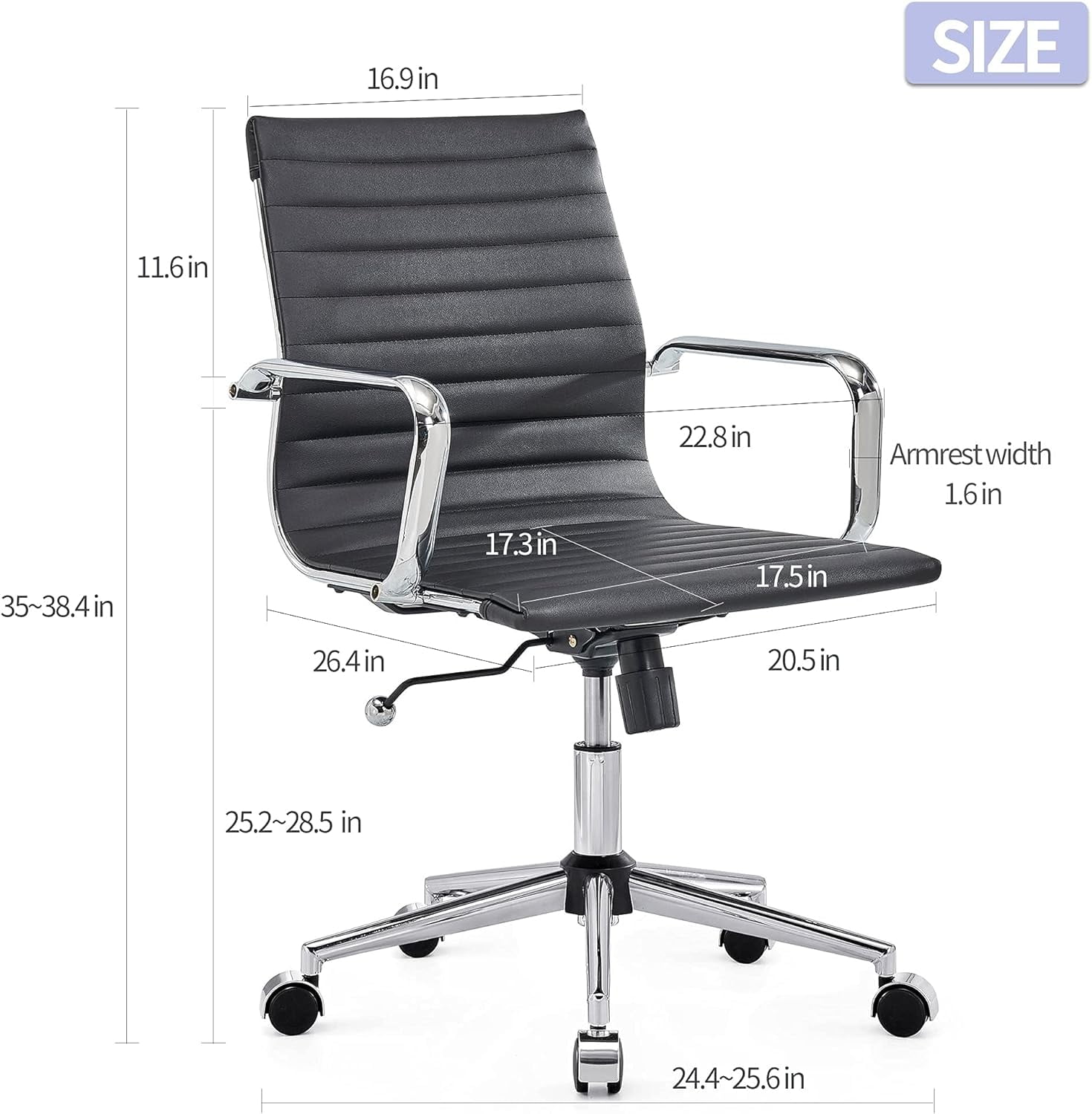 Modern Black Office Chair Computer Desk Chairs Conference Leather Home Office Dsek Chair Mid Back Swivel Chairs with Arms (Black)…