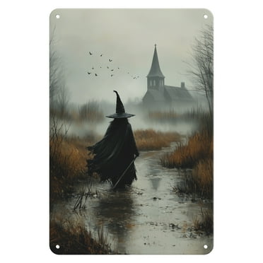 NAILIE Halloween Witch Metal Wall Art, Gothic Tin Sign, 8x12 inch