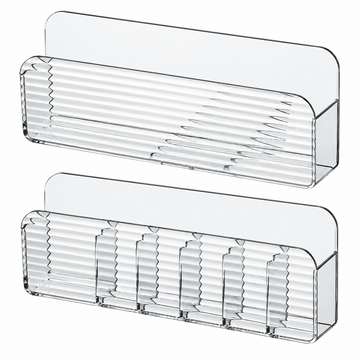 Qczoyp 2-Piece Wall Mounted Storage Organizer PS Plastic Clear Ribbed Bins with Single and Divided Compartments for Cabinet Door Bathroom Vanity Kitchen Office Combination One