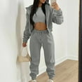 thumbnail image 2 of Valora Women Fashion Outfit Women's Trousers Suit for All Seasonwear Three Piece Tracksuit Set with Hooded Sweatshirt Vest Top and Pants for Casual Everyday Travel and Work Grey S, 2 of 5