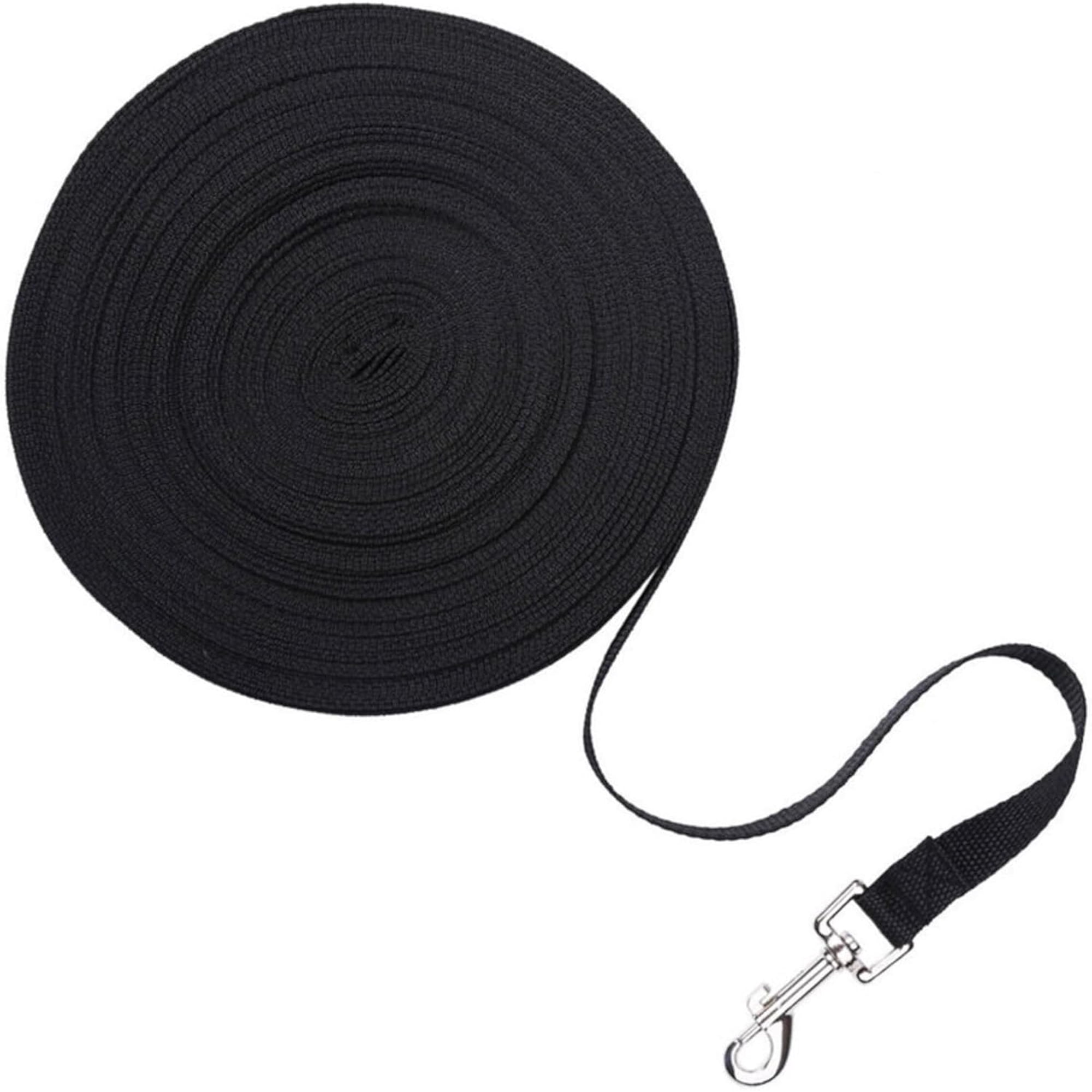 Dog Leash Long Obedience Recall Training Lead Nylon Check Cord with Soft Handle for Puppy Training Outdoor (Black, 23FT)