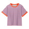 thumbnail image 5 of HAiming Kids Striped Short Sleeve Shirts Color Block Trendy Crewneck Top Girls Casual Loose Summer Tees Blouse, 5 of 5