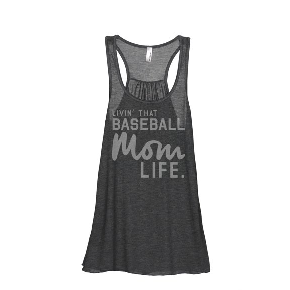 Thread Tank Livin' That Baseball Mom Life Women's Fashion Sleeveless Flowy Racerback Tank Top Charcoal Small