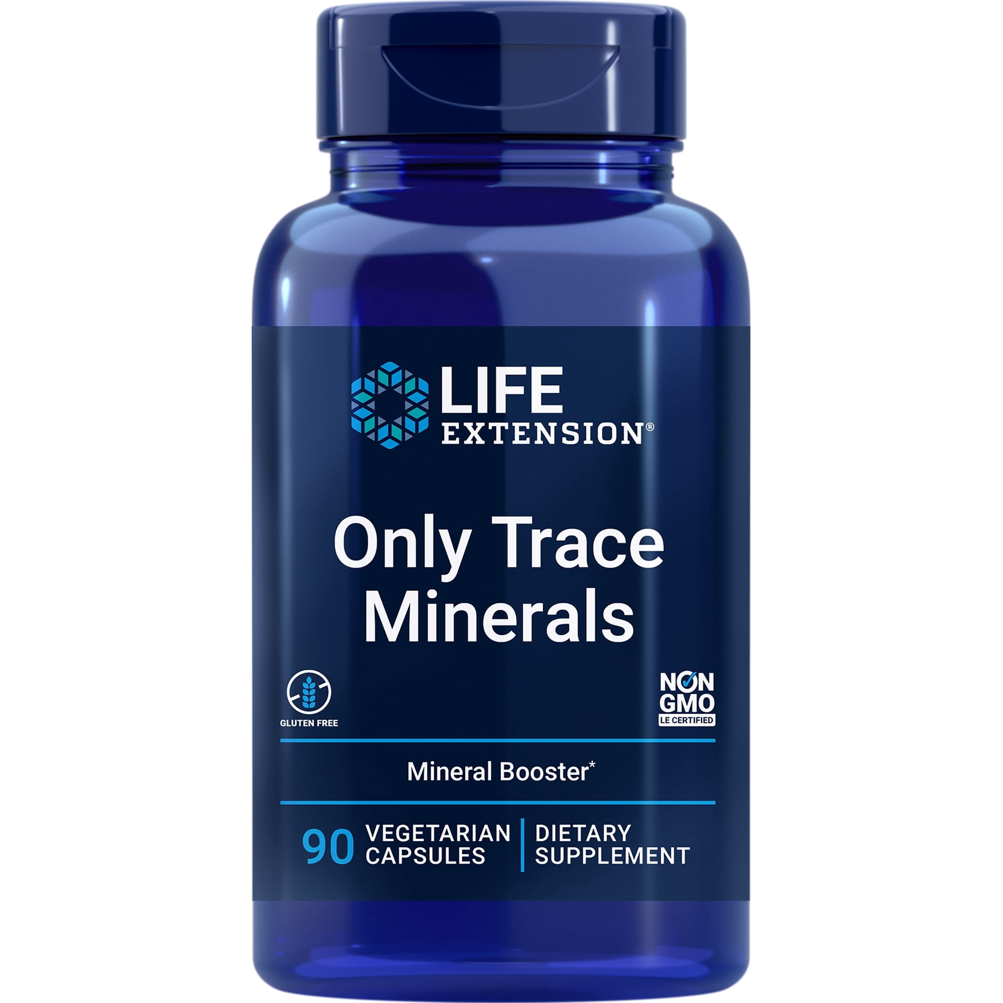 Life Extension Only Trace Minerals, a daily dose of zinc, chromium, boron, copper, manganese, vanadyl sulfate, gluten-free, non-GMO, vegetarian, 90 capsules