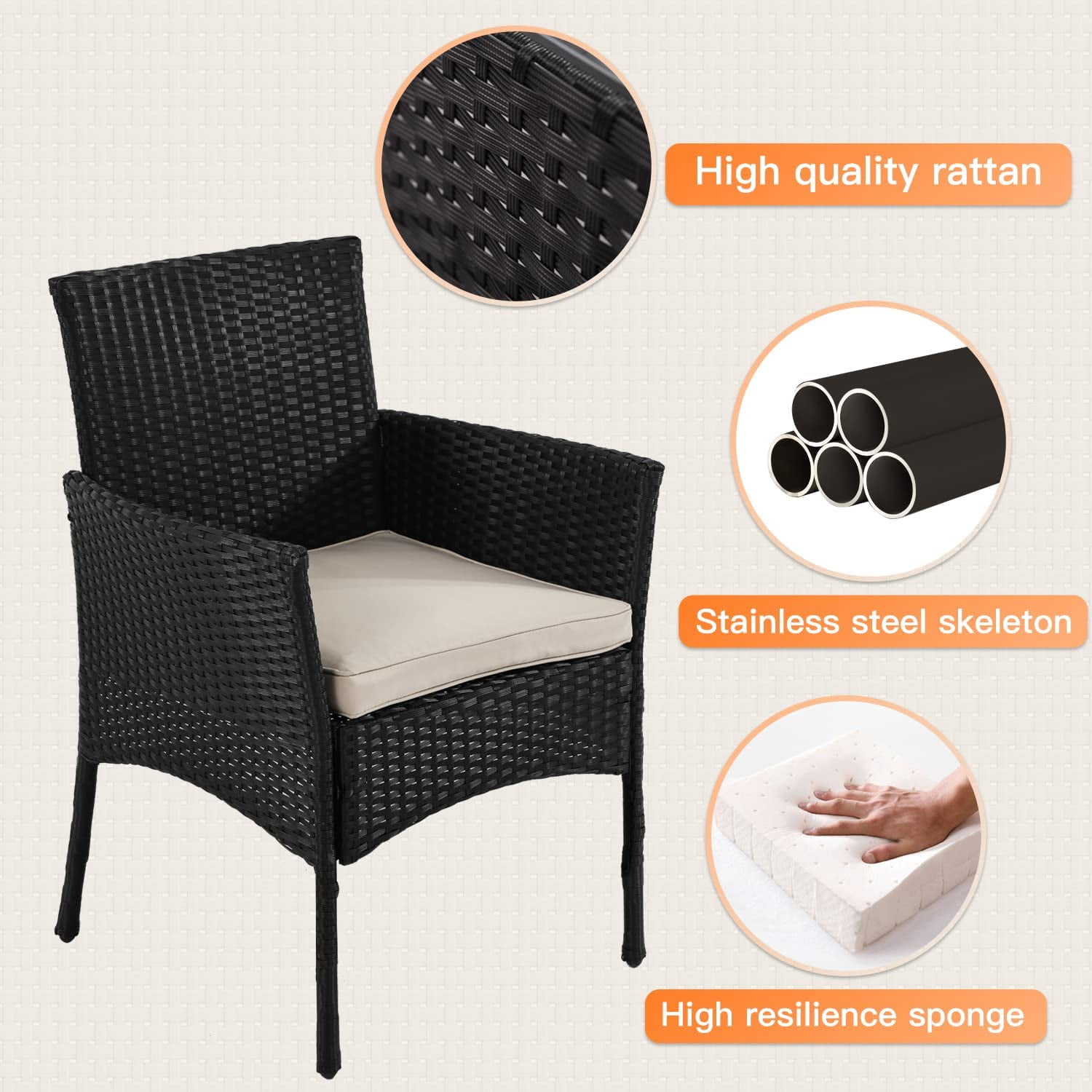 BestOffice Outdoor Patio Furniture Sets 4 Pieces Wicker Sofa with Coffee Table,Black