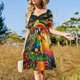 thumbnail image 4 of Son las 5 en punto en algún lugar Vestido de manga corta con diseño de loro tropical Vestido de fiesta ropa de noche para mujer ropa de verano Vestido, 4 of 7