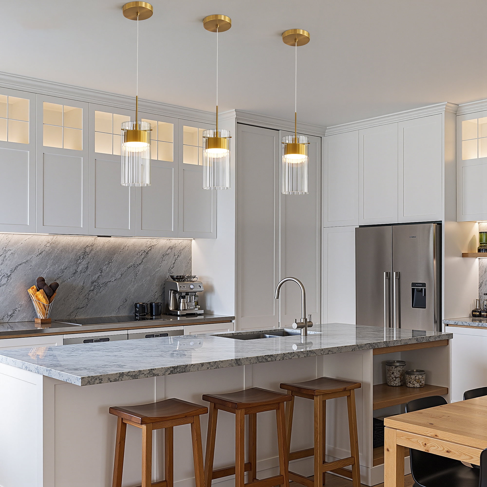 Sculptural Glass Pendant Light for Kitchen Island, Modern Gold Statement Fixture