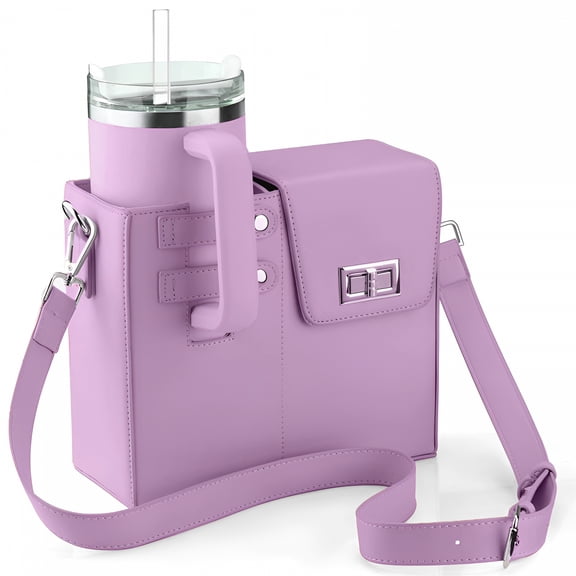 GASTROPOD Tumbler Purse with Strap, Water Bottle Holder Crossbody Bag for Women, Water Bottle Holder with Strap, Pu Leather Cup Carrier with Adjustable Strap (Purple)