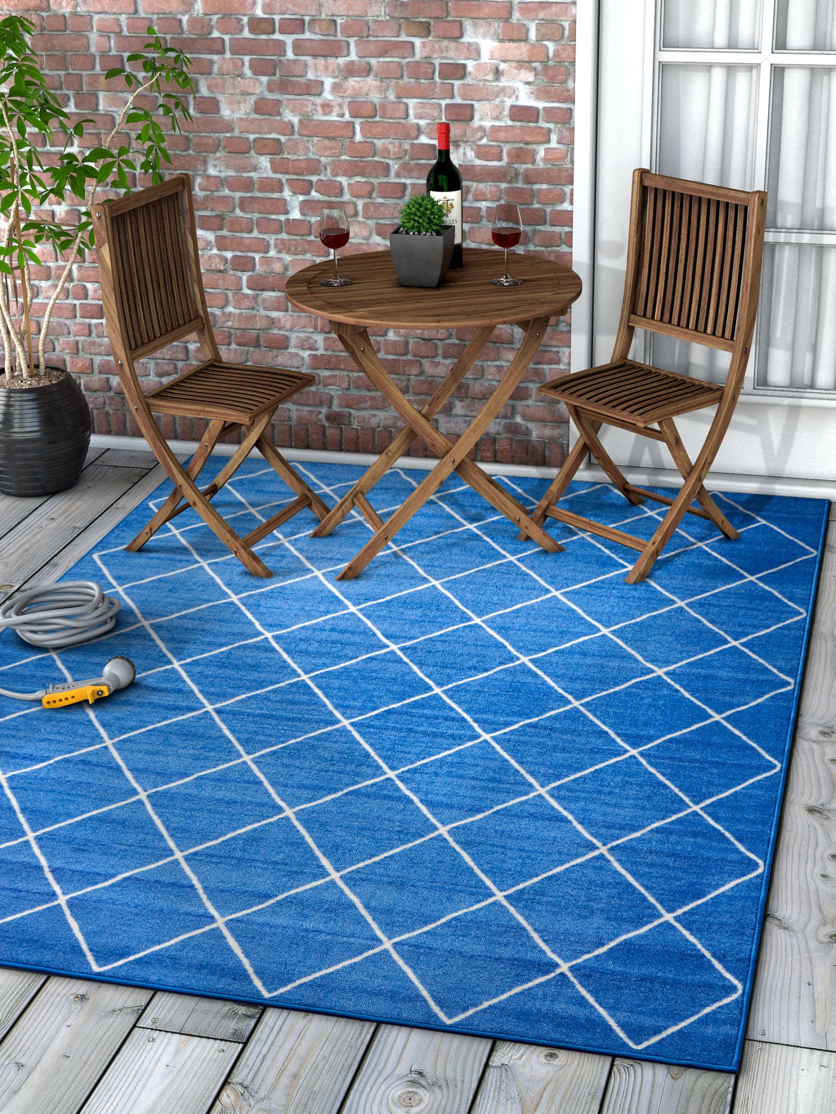 Well Woven Kings Court Clover 5' x 7' Modern Geometric Lattice Trellis Blue Non-Slip Indoor/Outdoor Area Rug