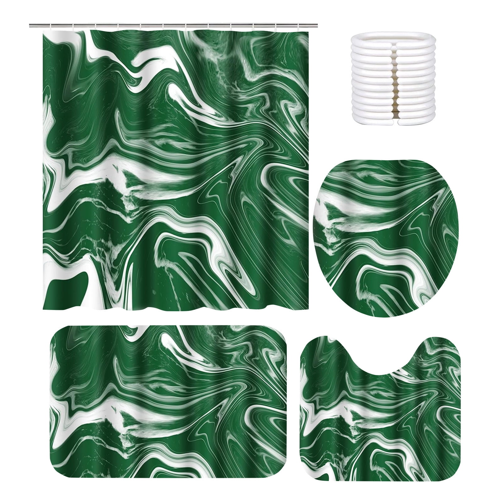 70x70 Inches Bathroom Decor 4 Pcs Shower Curtain Set With Rugs ColorfulMarbles Bathroom Set With AntiSlip Rug Toilet Lid Cover Bath Mat And 12 Hooks