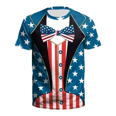 

Mens Graphic Tees Casual Tshirt 3D 4th Of July Flag Pattern Vintage T Shirts Shirt Teal One Pocket Scrub Top Metallic Shirt
