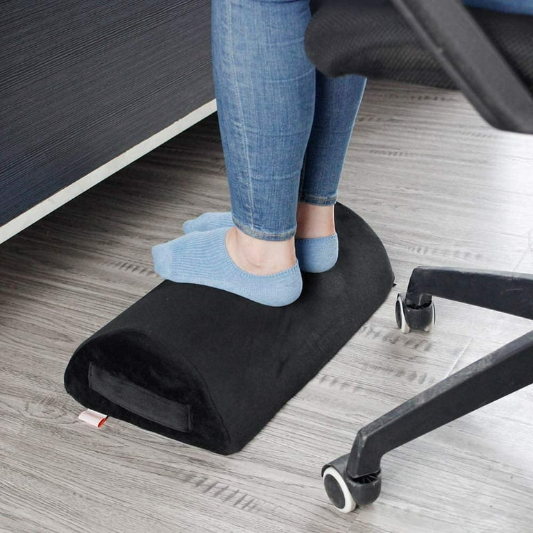 Footrest for Under Desk with Non-Slip Massaging Micro Beads Base Firm Foam  Half-Cylinder Ergonomic Height Adjustable Footstool for Home Office Desk  Airplane Travel (Black Height Adjustable) 
