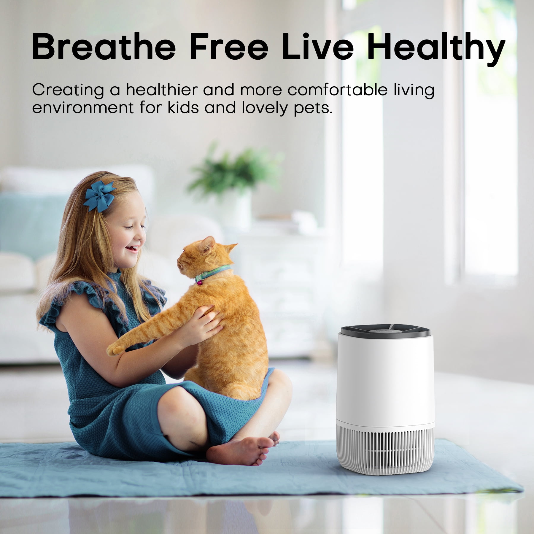 Breezome Air Purifier for Home Bedroom, Hepa 3-in-1 Filter Cleaner with Aromatherapy Function for Better Sleep, Smoke, Pet Dander, Odor, Dust, Office, White