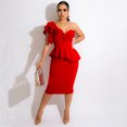 thumbnail image 4 of Vestido tubo sexy de un solo hombro para cóctel, elegante vestido de mujer para discoteca, con volantes, peplum, largo hasta la rodilla, ajustado, midi, para negocios, 4 of 4