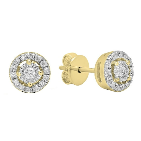 Dazzlingrock Collection 0.20 Carat (ctw) Round Lab Grown White Diamond Ladies Cluster Stud Earrings 1/10 CT, 10K Yellow Gold