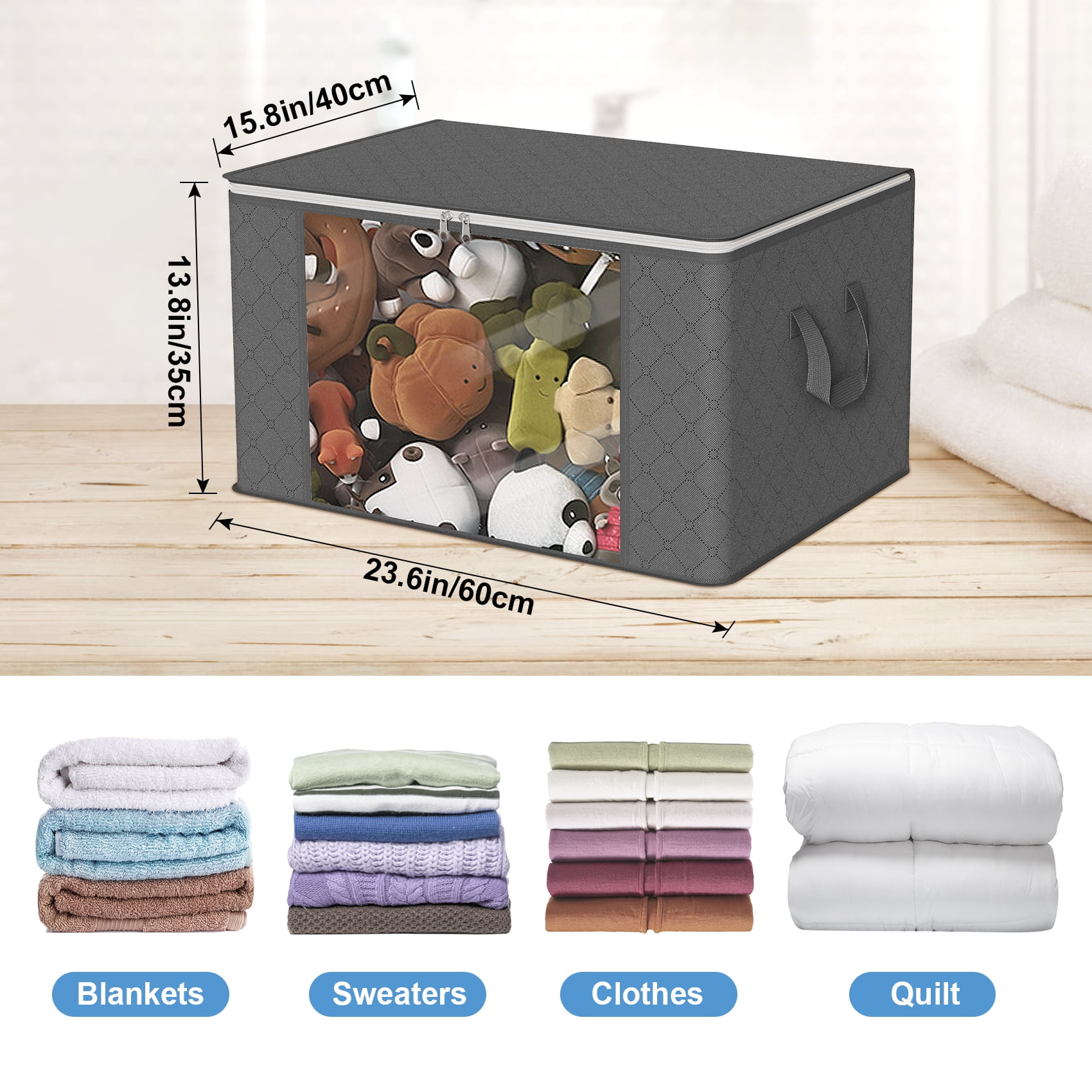 Scidweet 6PCS Closet Organizers and Sturdy Storage Bags with Clear Window 90L Large Capacity Clothing Comforters Room Storage Bags for Clothes, Blankets, Bedroom