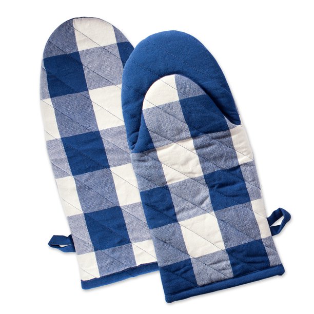 Set of 2 Blue and White Cotton Oven Mitt 13"