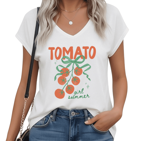 UNISHE Retro Tomato Summer Quote Shirts V-neck Print Tshirt Graphic Tees Gray S-5XL Tops
